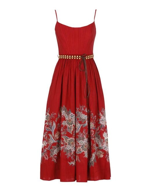 Zimmermann Red Rihannon Corset Midi Dress
