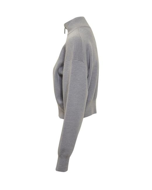 Victoria Beckham Gray Sweater With Zip And High Neck