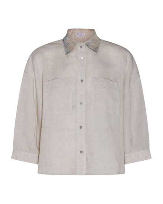 Brunello Cucinelli Multicolor Beige Linen Shirt