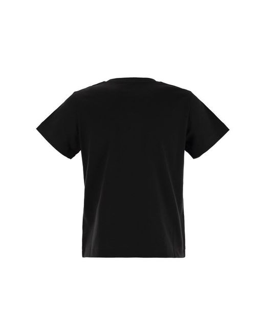 Moncler Black Cotton T-Shirt With Embroidered Cursive Logo