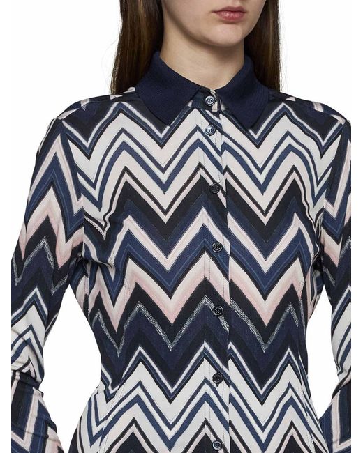Missoni Blue Zig-zag Striped Viscose Shirt