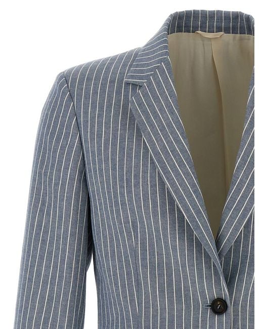 Brunello Cucinelli Pinstripe Twill Blazer in Blue | Lyst
