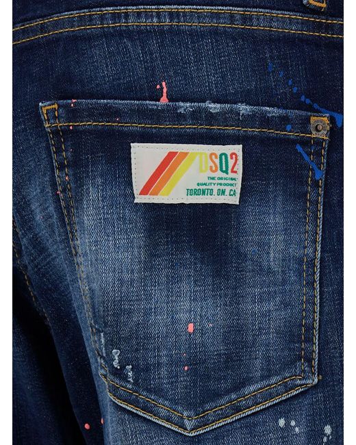 DSquared² 'cool Guy' Blue Five-pocket Jeans With Rips And Paint Stains In Stretch Cotton Denim Man for men