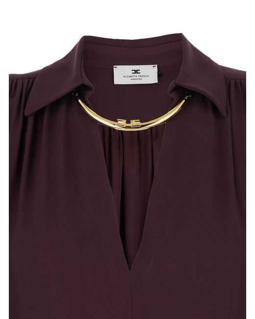 Elisabetta Franchi Purple Bordeaux Shirt With Metallic Collar Decoration