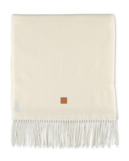 A.P.C. Natural Aria Wool Scarf With Logo for men