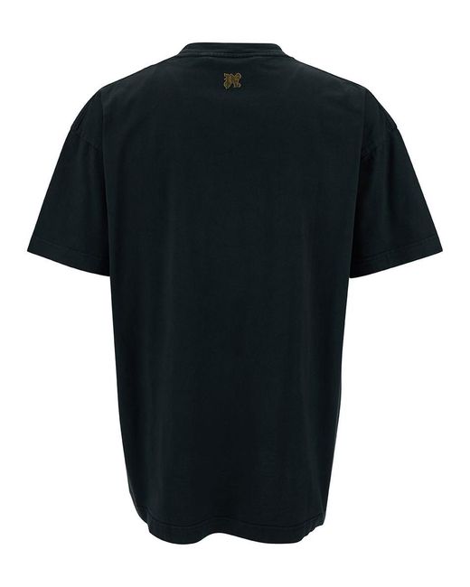 Palm Angels Black Crewneck T-Shirt With Foggy Logo Print for men