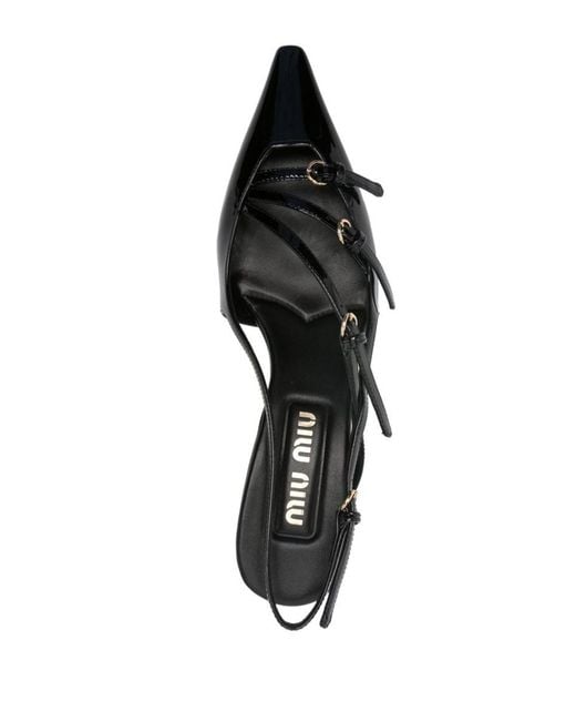 Miu Miu Black Patent Leather Slingbacks With Buckles Shoes