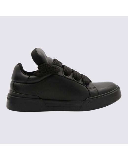 Dolce & Gabbana Black Leather Mega Skate Sneakers for men