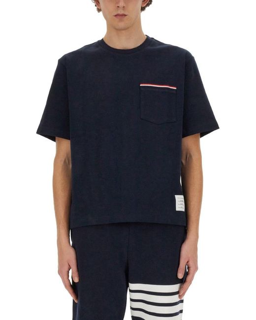Thom Browne Blue T-Shirt With Pocket for men