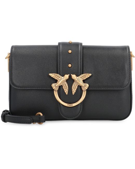 Pinko Gray Love One Mini Slouchy Leather Shoulder Bag