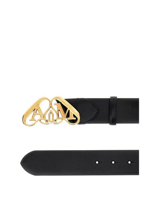 Alexander McQueen Black Seal Branded-buckle Leather Belt
