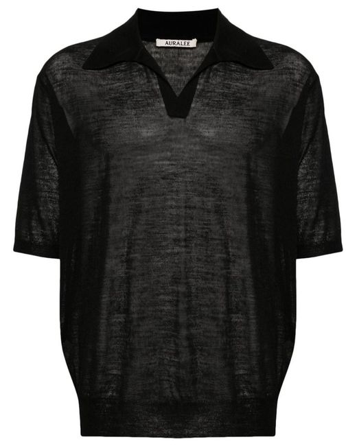 Auralee Black Wool And Silk Blend Polo Shirt for men
