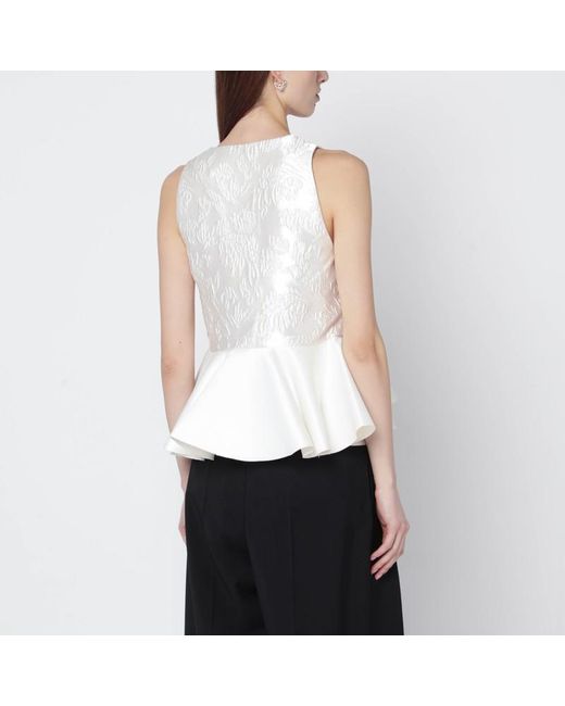 Ganni White Ivory Satin Peplum Top