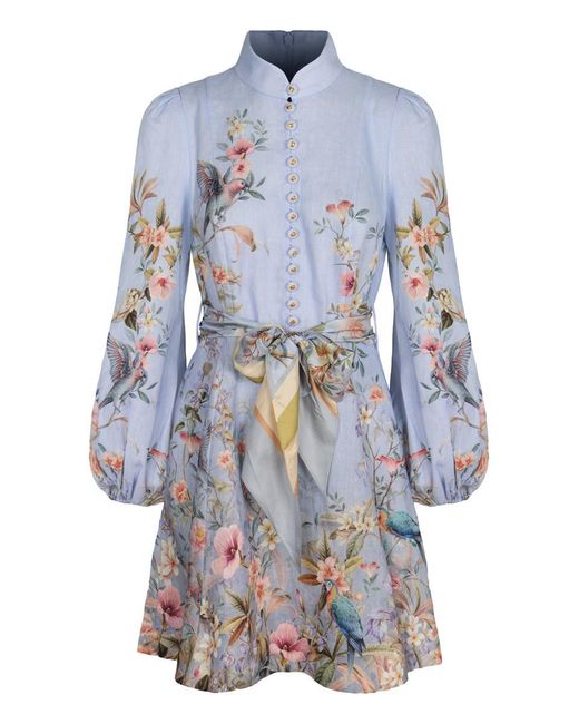 Zimmermann Blue Mini Dress Rebellion Button