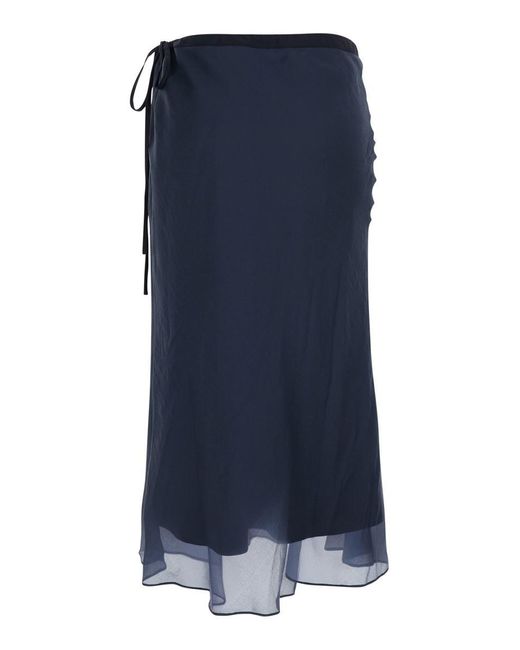 DUNST Blue Skirt With Side Knot Closure And Semi-Transparent Hem