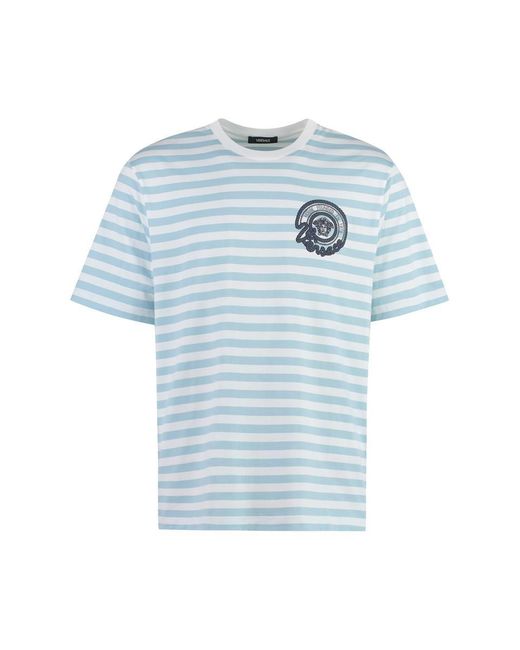 Versace Blue Striped Cotton T-Shirt for men
