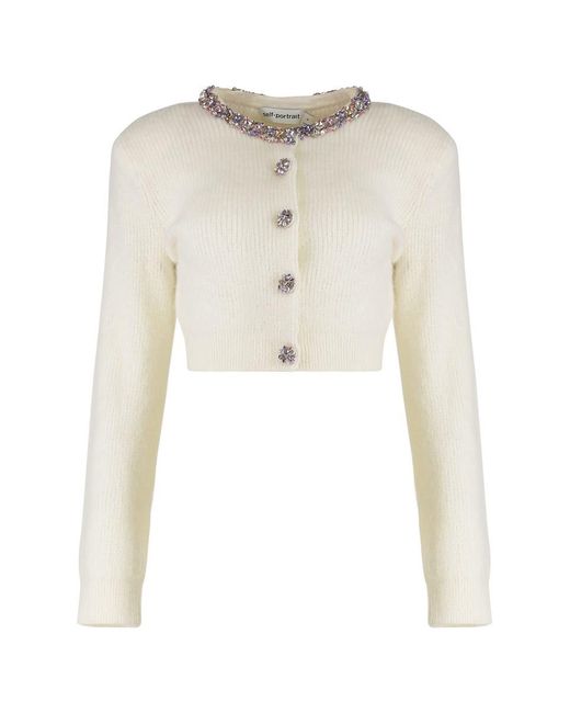 Self-Portrait White Wool-Blend Cardigan