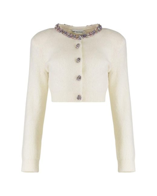Self-Portrait White Wool-Blend Cardigan