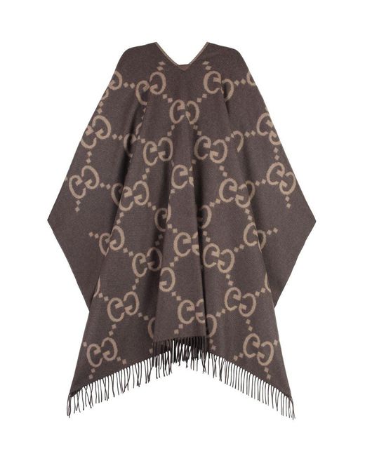 Gucci Brown Double G-intarsia Oversized Cashmere Poncho