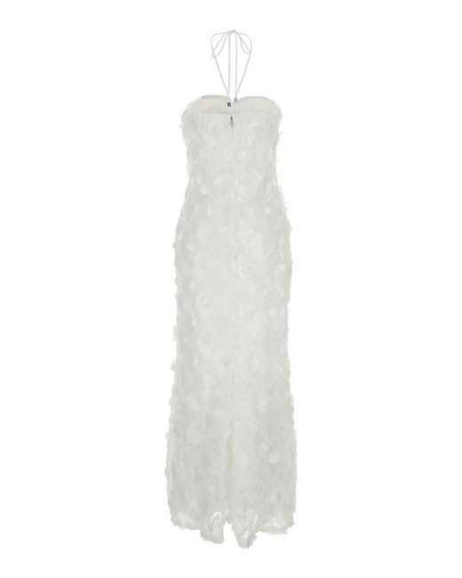 ROTATE BIRGER CHRISTENSEN White Maxi Dress With Tonal Sequins And Sweetheart Neck