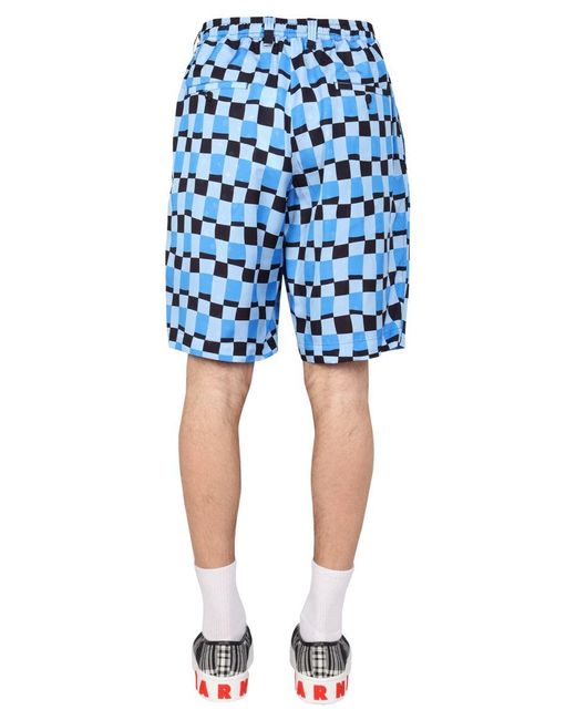 Marni Blue Check Print Bermuda Shorts for men