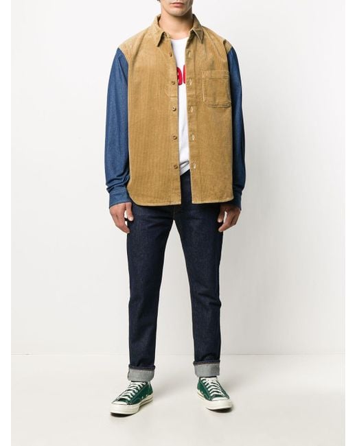 Stussy Panelled Corduroy Shirt in Blue 
