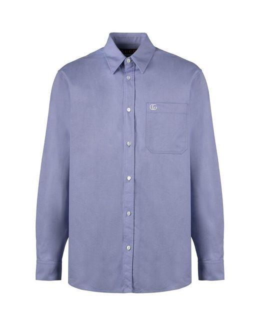 Gucci Blue Cotton-Oxford Shirt for men