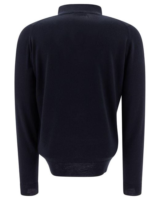 John Smedley Blue Merino Wool "Tapton" Half-Zip Sweater for men