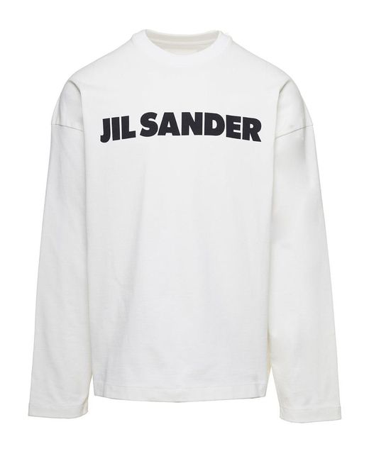 Jil Sander White Crewneck Sweatshirt With Contrasting Logo Print for men