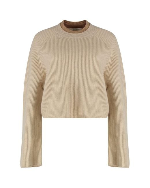 Max Mara Natural Wool And Cashmere Jersey With A Ribbed Knit