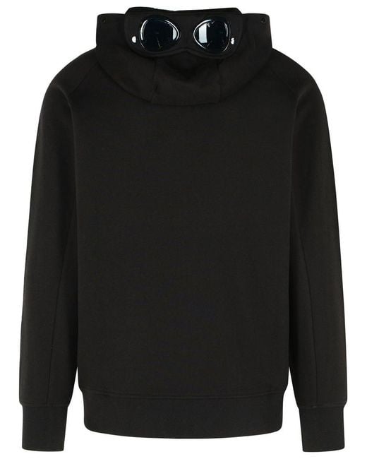 C P Company Black Cotton Sweatshirt With Integrated Glasses And Functional Details for men