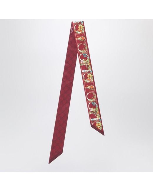 Gucci Red Burgundy Floral Print Scarf