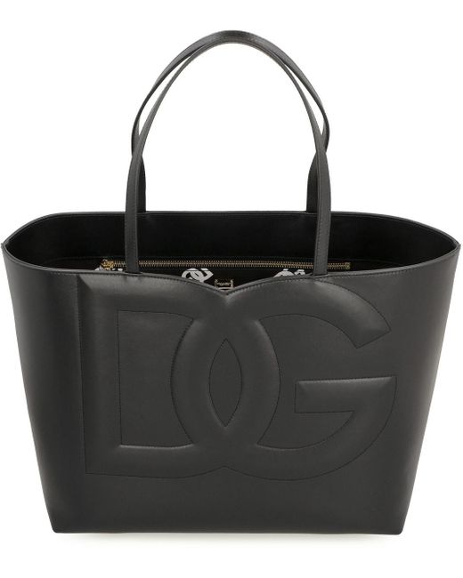 Dolce & Gabbana Black Dg Logo Leather Tote Bag