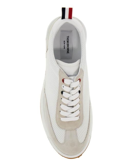 Thom Browne White Mesh And Suede Leather Sneakers for men