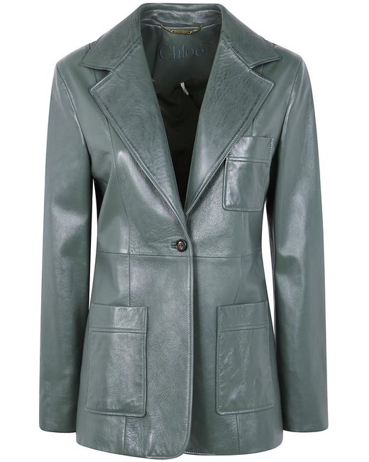 Chloé Green Single Button Blazer Leather Jacket