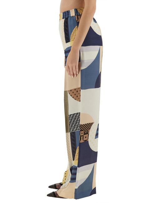 Fendi Patchwork Print Silk Pants in Blue | Lyst UK