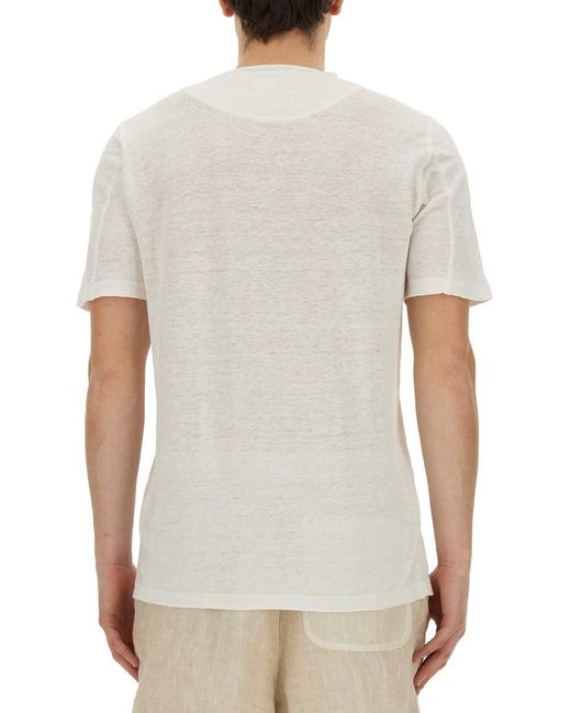 120% Lino White Linen T-shirt for men