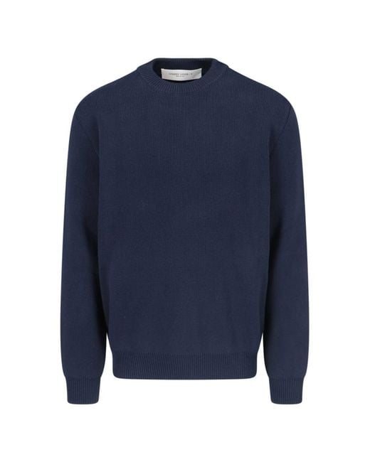 Golden Goose Deluxe Brand Blue Ribbed Knit Sweater With Logo Patches for men