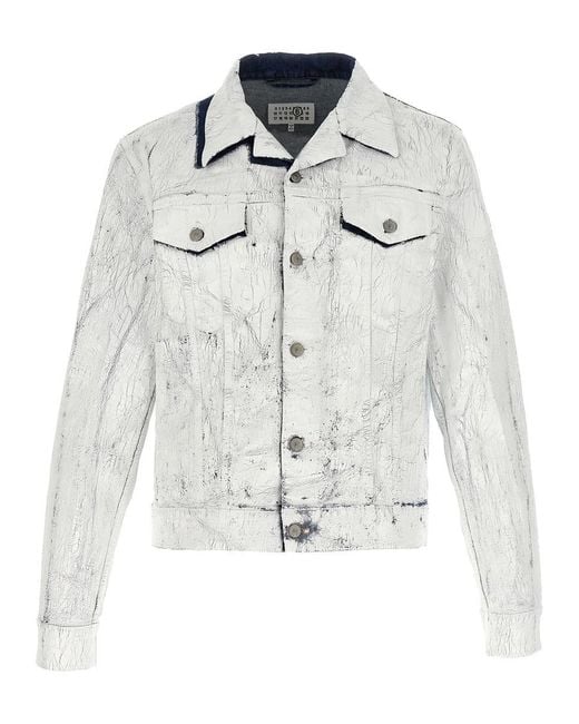 MM6 by Maison Martin Margiela White Patent Denim Jacket for men