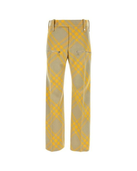 Burberry Yellow Chered Zip Detailed Pants for men