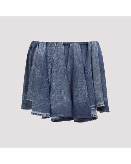 DIESEL Blue Layered Denim Texture Skirt With Asymmetrical Hemline