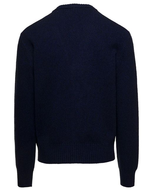 AMI Blue Cardigan With Adc Embroidery In Cashmere And Wool Blend Man for men