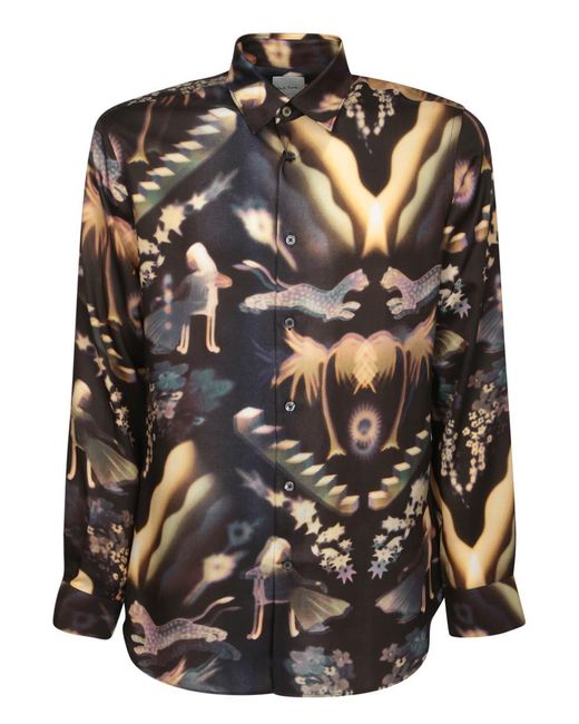 Paul Smith Black Artistic Print Long Sleeve Shirt With Classic Collar for men