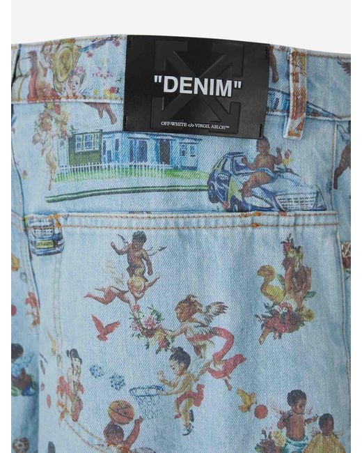 Off-White c/o Virgil Abloh Blue Printed Denim Bermuda Shorts for men