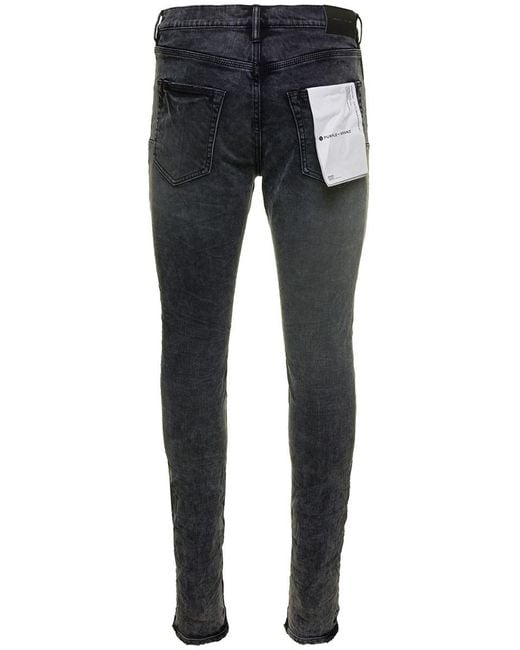 Purple Brand Blue Black Skinny Jeans With Tonal Logo Patch And Crinkled Effect In Stretch Cotton Denim Man for men