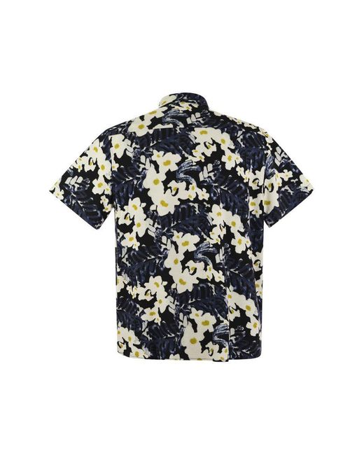 Majestic Filatures Black Flowered Short-sleeved Shirt for men
