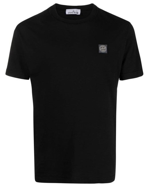 Stone Island Black Cotton T-shirt With "fixed" Effect for men