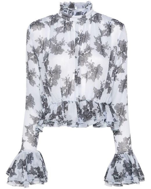 ROTATE BIRGER CHRISTENSEN White Ruffled Floral-lace Blouse