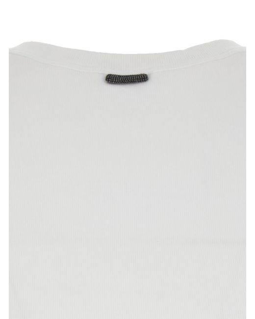 Brunello Cucinelli White Sleeveless Top With Round Neck And Monil Detail On The Rear