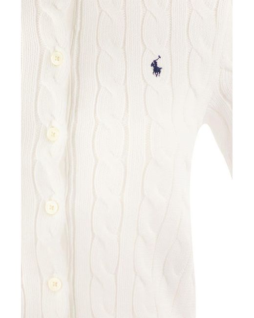 Polo Ralph Lauren White Plaited Cardigan With Short Sleeves